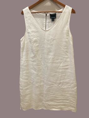 Cynthia Rowley sleeveless white linen shift dress. Size 14. #lagenlook
